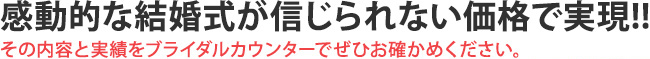 感動的な結婚式が信じられない価格で実現!!その内容と実績をブライダルカウンターで是非お確かめください。